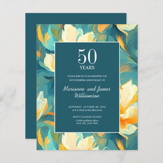 50周年記念オレンジティール（緑がかった色）色彩の鮮やかの花 (正面/裏面)