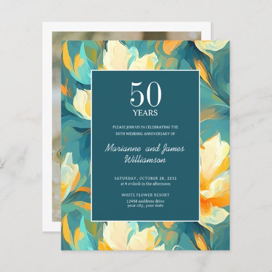 50周年記念オレンジティール（緑がかった色）色彩の鮮やか花写真 (正面/裏面)