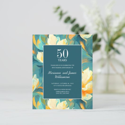 50周年記念オレンジティール（緑がかった色）色彩の鮮やか花写真 (スタンド正面)