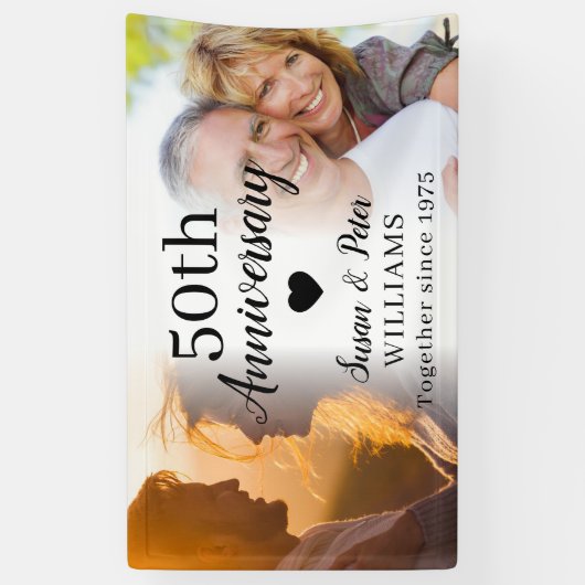 50周年記念オーダーメイド2枚の写真コラージュ 横断幕 (縦)
