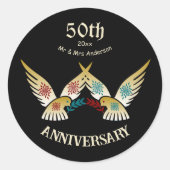 50周年記念カップル装飾アート ラブバード ラウンドシール (正面)