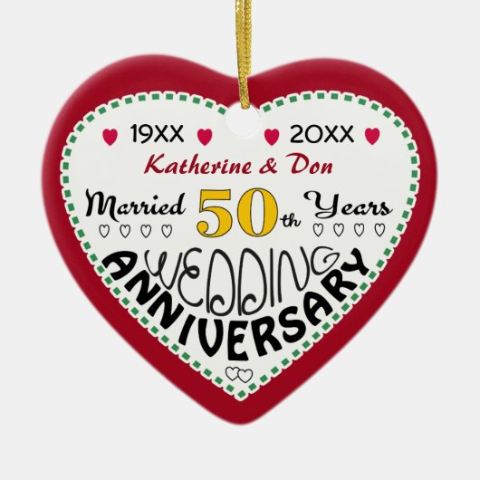 50周年記念ギフトハート型クリスマス セラミックオーナメント (正面)