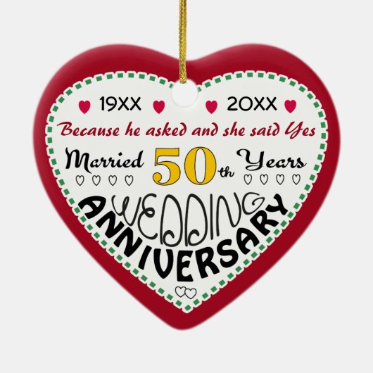 50周年記念ギフトハート型クリスマス セラミックオーナメント (裏面)