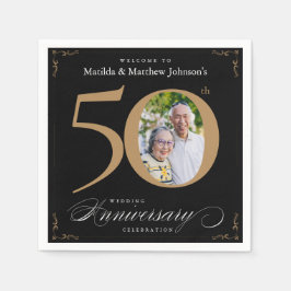 50周年記念クラッシーブラック金ゴールド書道昼寝 スタンダードカクテルナプキン