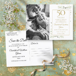50周年記念グリーン写真Save The Date 案内ポストカード
