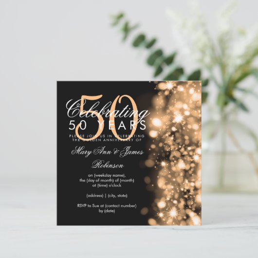 50周年記念グ結婚ラム輝く金ゴールド 招待状 (スタンド正面)