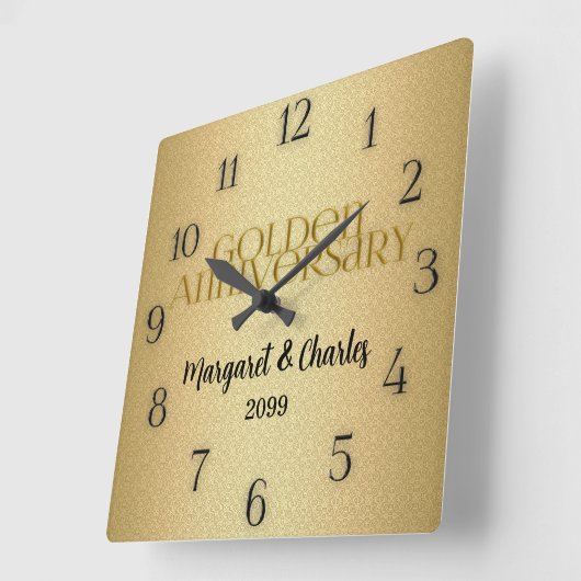 50周年記念ゴールデンウェディングネーム スクエア壁時計 (傾斜)