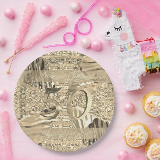 50周年記念ゴールデン結婚ズエレガントフェイク金ゴールド ペーパープレート (パーティー)
