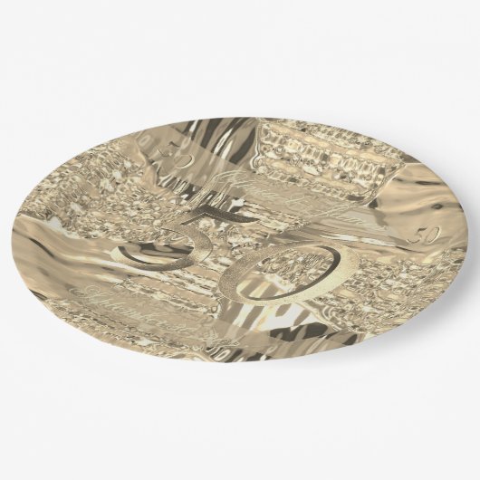 50周年記念ゴールデン結婚ズエレガントフェイク金ゴールド ペーパープレート (アングル)