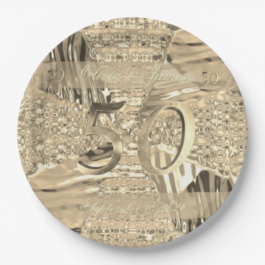 50周年記念ゴールデン結婚ズエレガントフェイク金ゴールド ペーパープレート (正面)