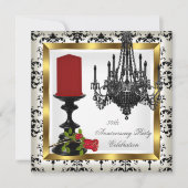 50周年記念ゴールドシャンデリア赤いバラのキャンドル 招待状 (正面)