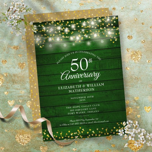 50周年記念ゴールドハートのストリングライトウッド 招待状