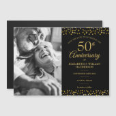 50周年記念ゴールドハートのセイヴ・ザ・デートフォト マグネット招待状 (正面/裏面)