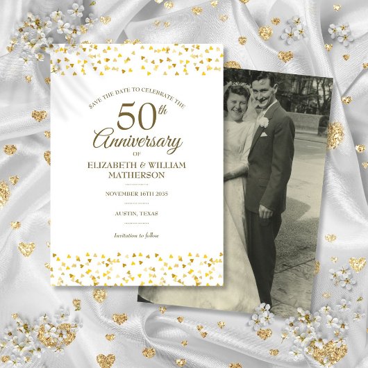 50周年記念ゴールドハートのフォトセーブ・ザ・デート 招待状