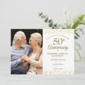 50周年記念ゴールドハートの2枚の写真付きSave the Date 案内状 (スタンド正面)
