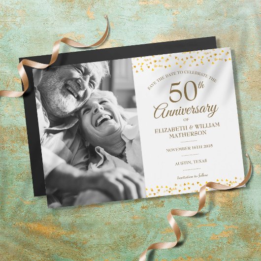 50周年記念ゴールドハート セイヴ・ザ・デート 写真入り マグネット招待状