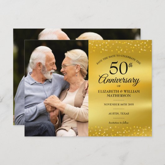 50周年記念ゴールドフォイル日付を保存2写真 案内ポストカード (正面/裏面)