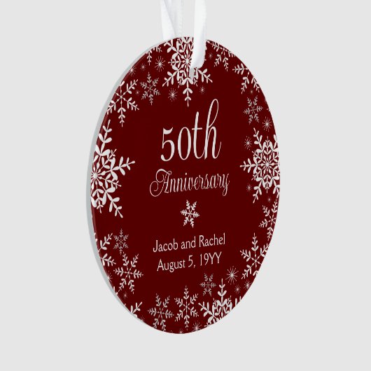 50周年記念スノーフレーク赤カスタムウェディング オーナメント (正面)