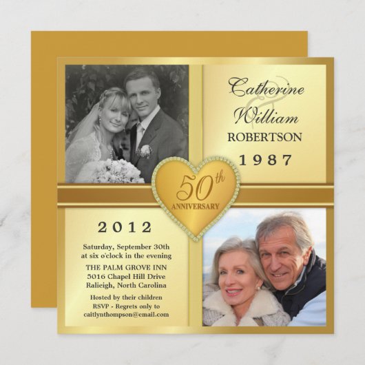 50周年記念スパークルハート写真招待状 招待状 (正面/裏面)