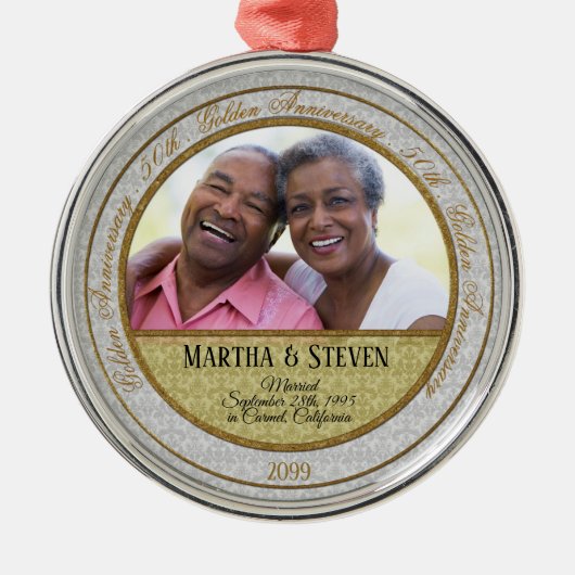 50周年記念ダマスクの名前の写真 メタルオーナメント (正面)