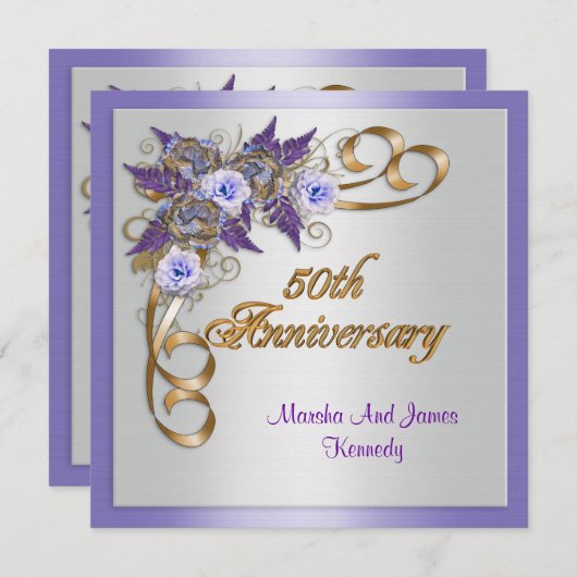 50周年記念ディナー招待エレガントフローラ 招待状 (正面/裏面)