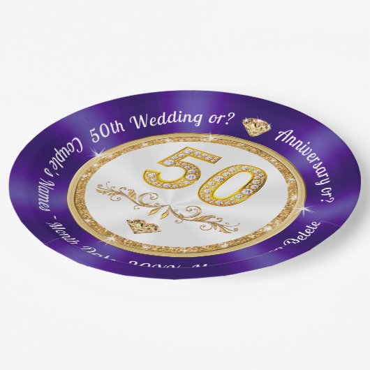 50周年記念デザートプレートまたはディナー9インチ ペーパープレート (アングル)