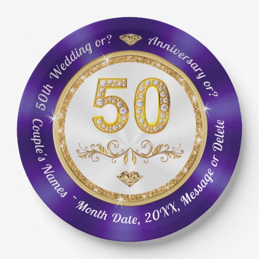 50周年記念デザートプレートまたはディナー9インチ ペーパープレート (正面)