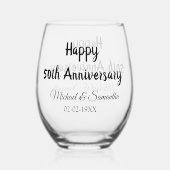 50周年記念ハッピーカップル名を追加する日付weddin ステムなしワイングラス (裏面)