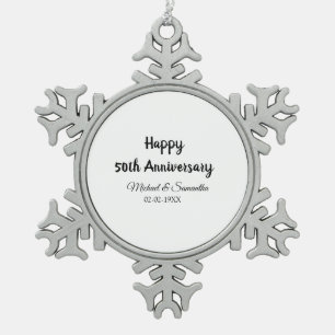 50周年記念ハッピーカップル名を追加する日付weddin スノーフレークピューターオーナメント