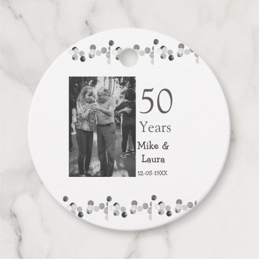 50周年記念ハッピーカップル名を追加する日付weddin フェイバータグ (正面)