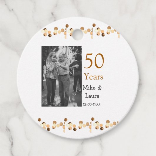 50周年記念ハッピーカップル名を追加する日付weddin フェイバータグ (正面)