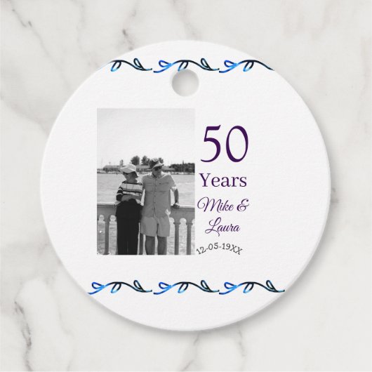 50周年記念ハッピーカップル名を追加する日付weddin フェイバータグ (正面)