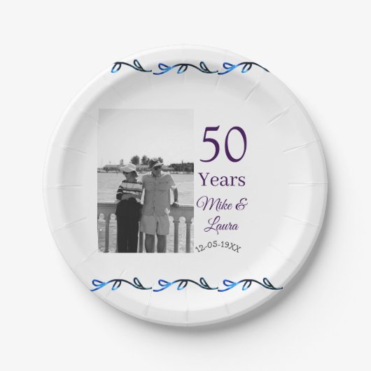 50周年記念ハッピーカップル名を追加する日付weddin ペーパープレート (正面)