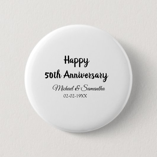 50周年記念ハッピーカップル名を追加する日付weddin 缶バッジ (正面)