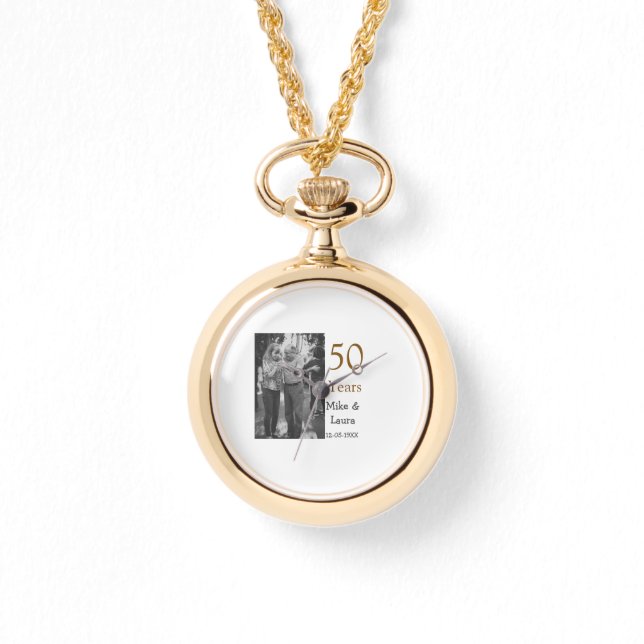 50周年記念ハッピーカップル名を追加する日付weddin 腕時計 (正面)