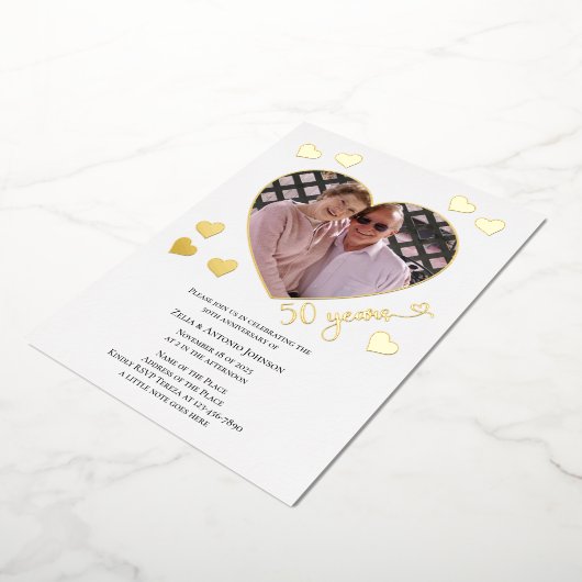 50周年記念ハートフォトフレームフォイル招待状 箔招待状 (回転した状態)