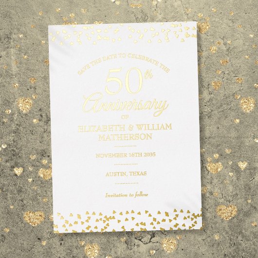50周年記念ハート型ゴールドの大切なお知らせ 箔招待状