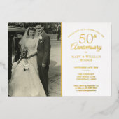 50周年記念ハート紙吹雪結婚の写真金ゴールド 箔招待状 (正面)