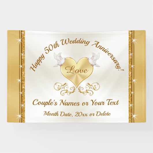50周年記念バナーゴールデンパーソナライズされた 横断幕 (横)