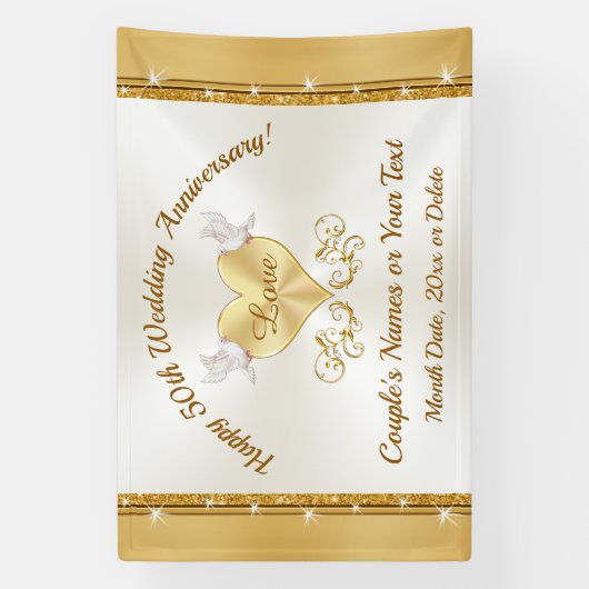 50周年記念バナーゴールデンパーソナライズされた 横断幕 (縦)