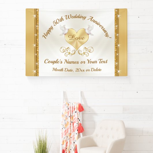 50周年記念バナーゴールデンパーソナライズされた 横断幕 (インサイチュ)