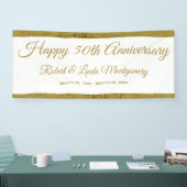50周年記念バナー、金ゴールド、ホワイト 横断幕 (トレードショー)