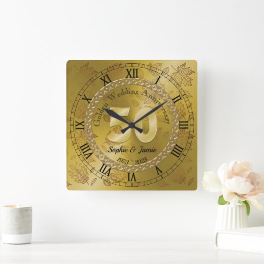 50周年記念パーソナライズされたギフトアイディア スクエア壁時計 (ホーム)