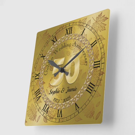 50周年記念パーソナライズされたギフトアイディア スクエア壁時計 (傾斜)
