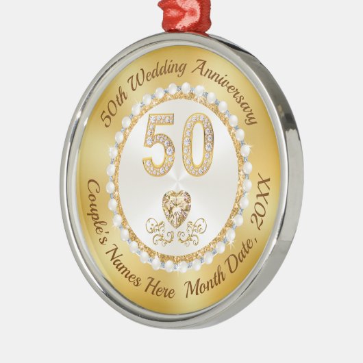 50周年記念パーソナライズされたクリスマスオーナメント メタルオーナメント (左)