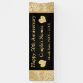 50周年記念パーソナライズされたバナー、ブラック、金ゴールド 横断幕 (縦)