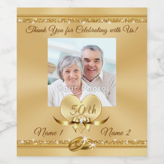 50周年記念パーソナライズされたボトルラベル、サイズ ワインラベル (シングルラベル)