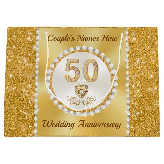 50周年記念パーソナライズされた抱き枕、4サイズ ラージペーパーバッグ (正面)