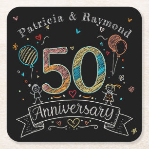 50周年記念パーソナライズドチョークボード スクエアペーパーコースター