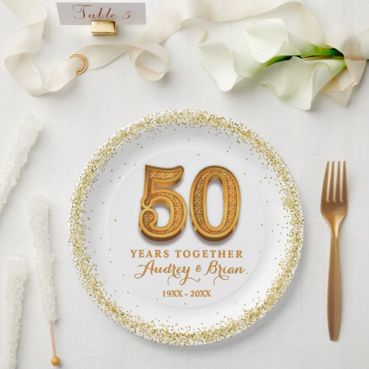 50周年記念パーソナライズ ペーパープレート (ウェディング)